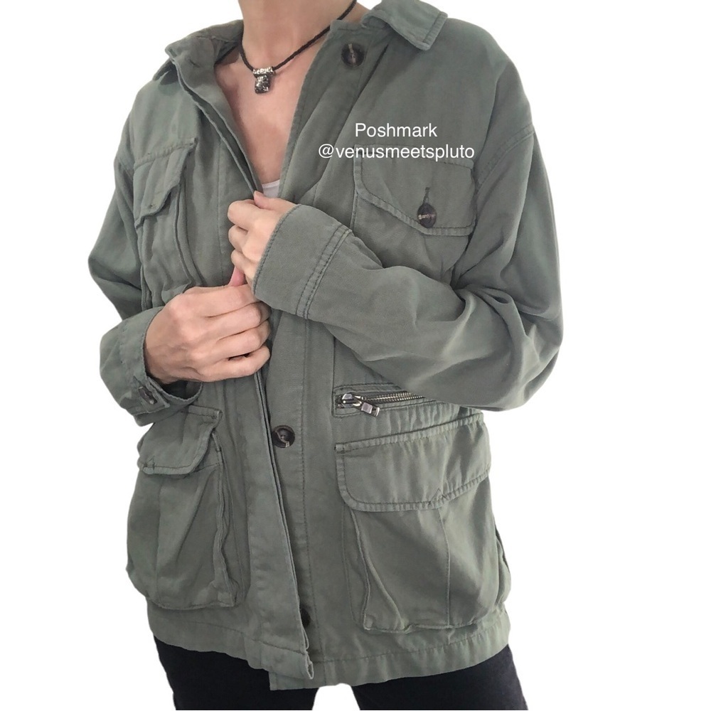 Topshop Oversized Twill Barn Jacket Sz S Army Green Cargo Utility Grunge Casual - Picture 3 of 15